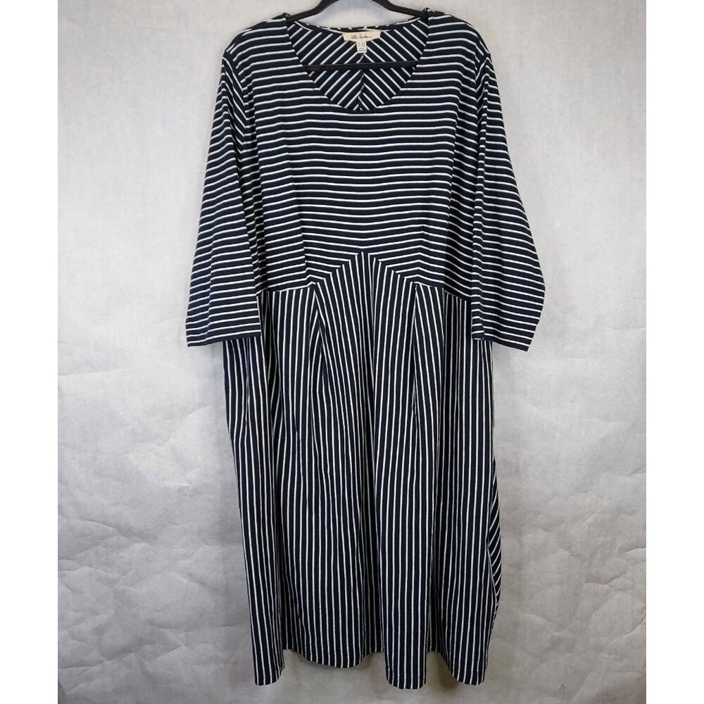 Ulla Popken Midi Dress Plus 28/30 3-4X Jersey Knit Stretch Cotton Stripe